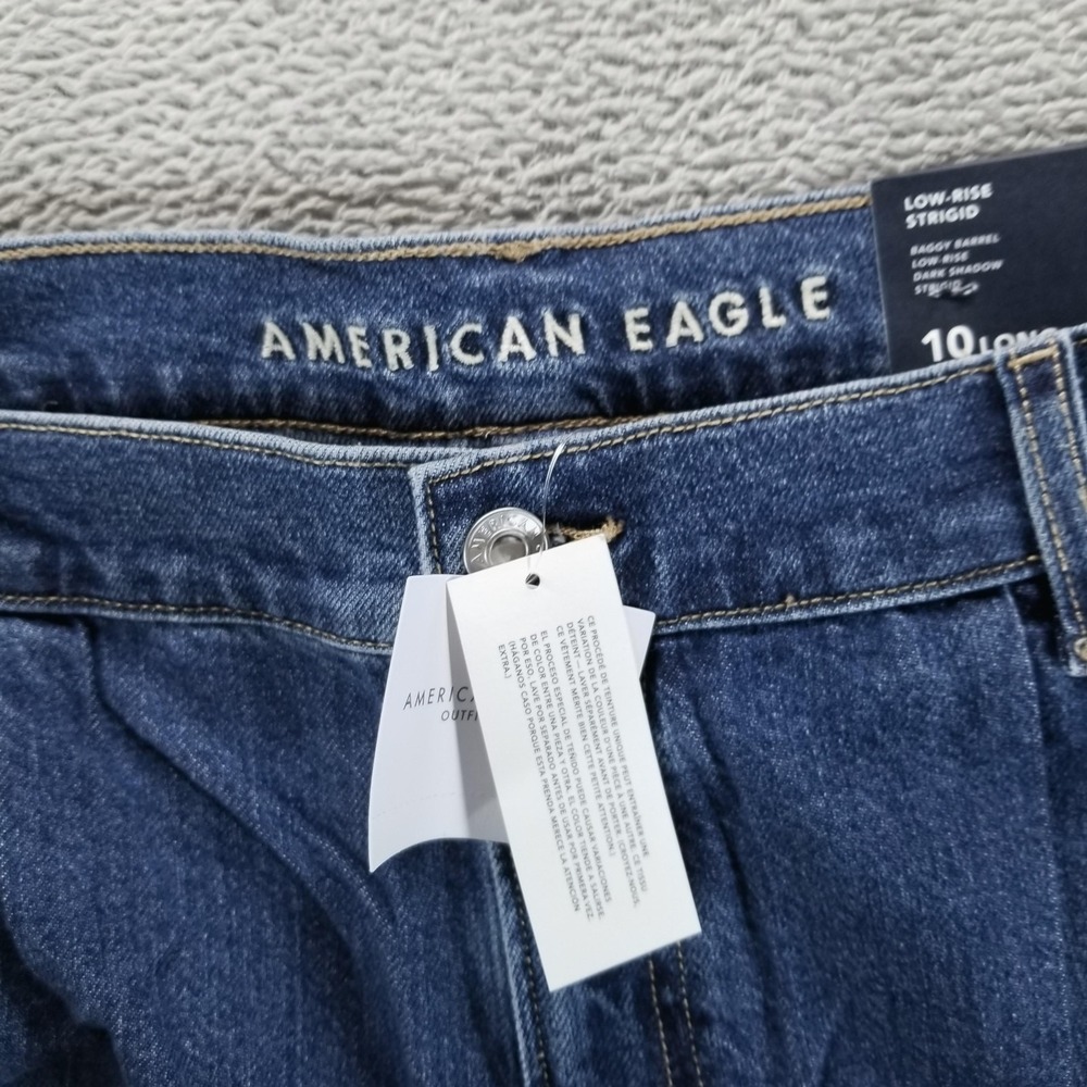American Eagle Jeans Womens 10 Long Blue Baggy Barrel Low Rise Strigid - Picture 3 of 12